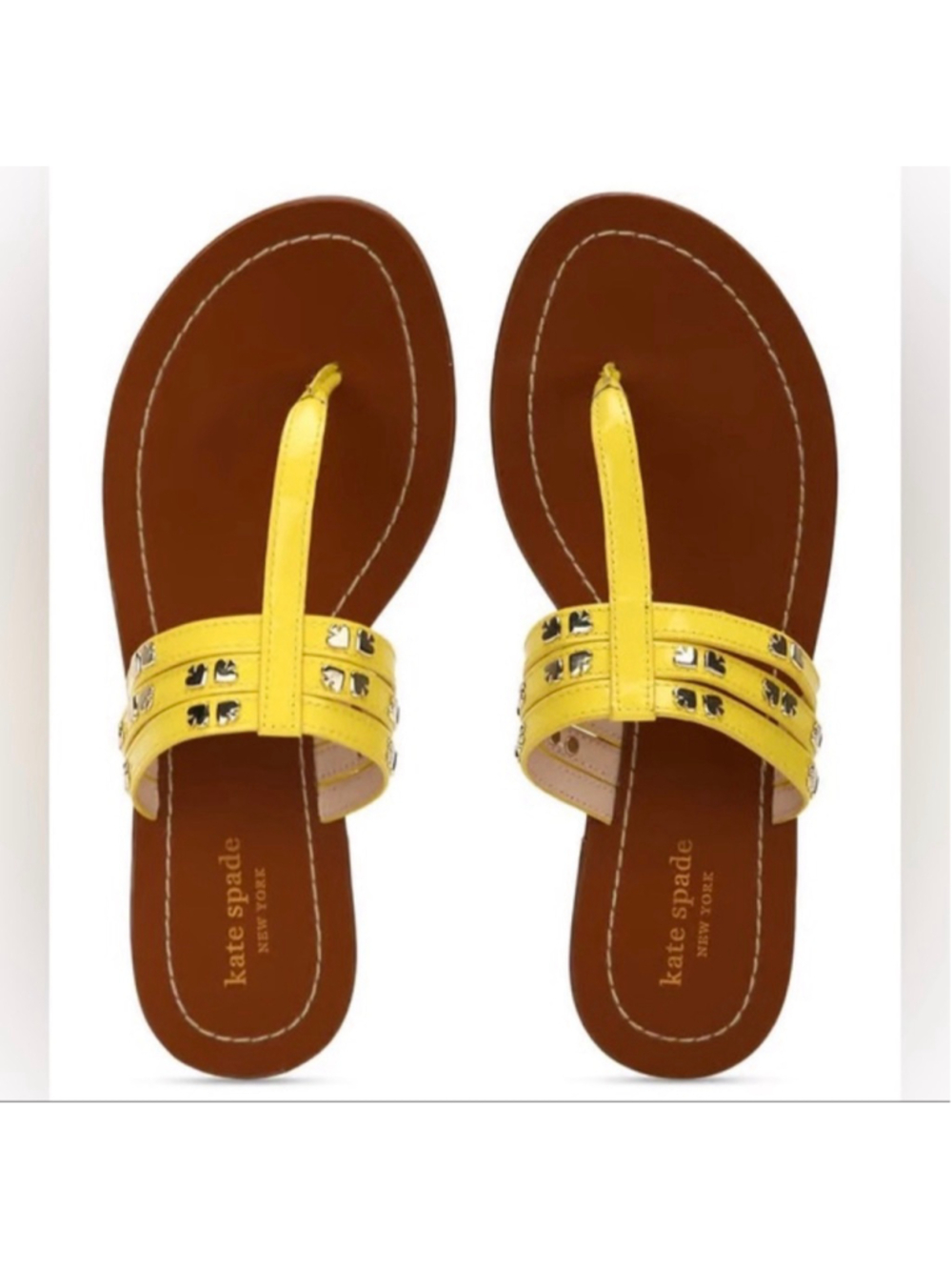 Women's Kate Spade Yellow Studded Thong Sandals Size 8